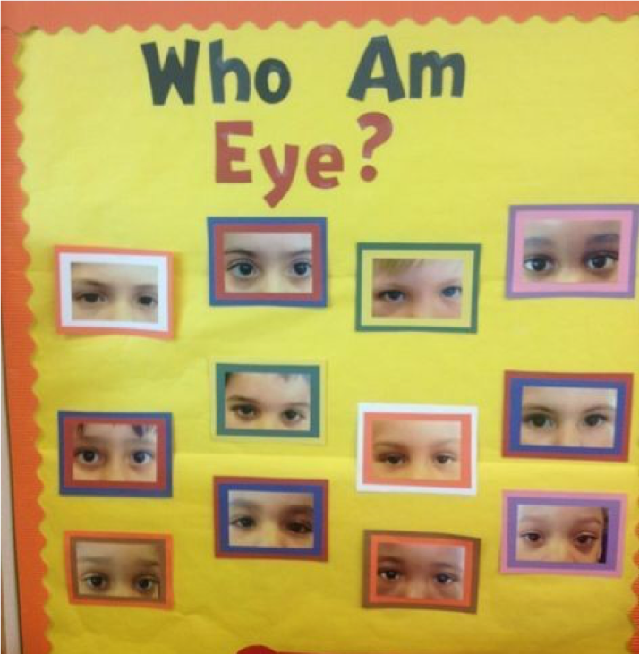 A poster with photographs of of the children's eyes for the children to guess whose eyes are whose