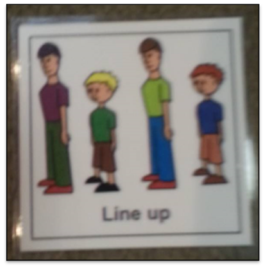 Drawing of four children standing in line to depict Line Up