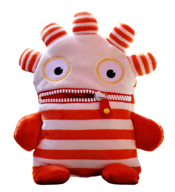 Example of a plush worry monster with a zippered mouth