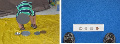 Recycled Container lids and coins teach sorting concepts to children