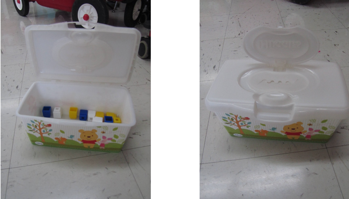 Side by side images of baby wipe containers storing small cubes