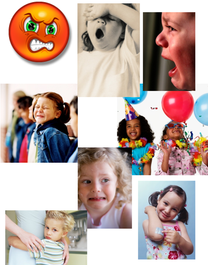 Faces of young children showing a variety of emotions