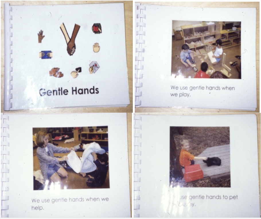 Gentle Hands modeling story shown in 4 pages of a laminated spiral bound book