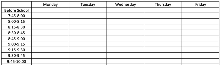 Blank weekly schedule template
