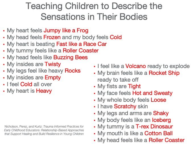 Phrases to teach children to describe the sensations in their bodies