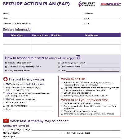 Seizure action plan from the Epilepsy Foundation.